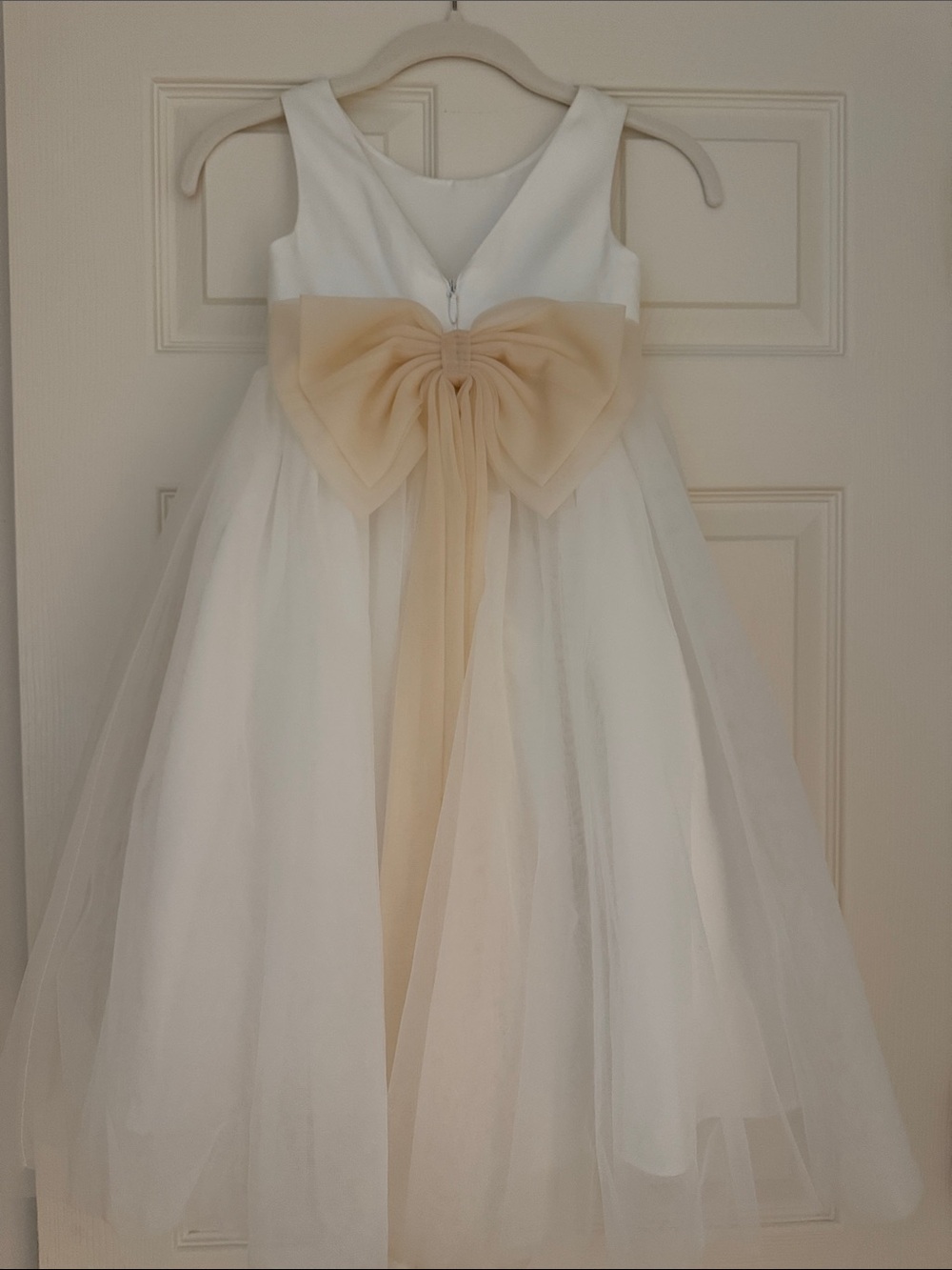 Azazie White Dress with Ivory Waistband for Girls - Picture 4 of 5